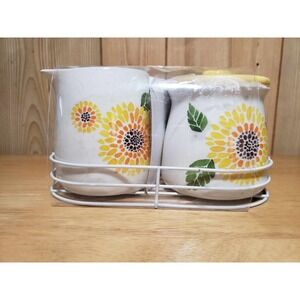 Heartland Hive Creamer & Sugar Set w/ Lid & Caddy –‎ Floral Ceramic NEW